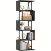 product-fancy-eeb7892a-f913-4272-af4b-300298b9afad 6-Tier Tall Bookshelf, Lofty Geometric Book Cabinet, S-Shaped Industrial-Style Display Freestanding Bookshelf, Metal And Wood Decorative Storage Partition Rack, Suitable for Bedroom, Living Room, Office, Black/White