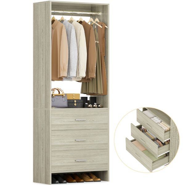 Wardrobe with 3 Drawers, 24 Inch Closet Organizer, Wooden Closet, Walk-in Closet