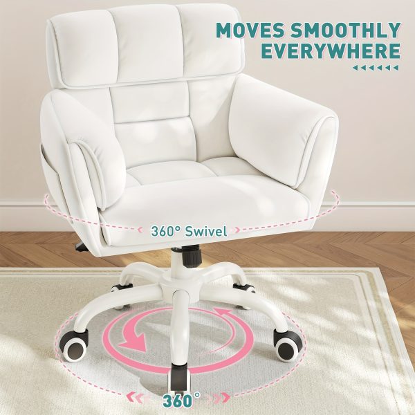 product-fancy-eec6143a-81a6-413c-b220-dd363507853a Vanity Chair Skin-Friendly Material with Mid-Back, Modern Adjustable Height Upholstered Swivel Chair with Wheels, Desk Chairs Comfy with Side Pockets for Bedroom