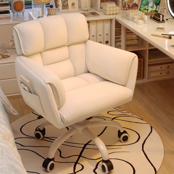 product-fancy-ef1a65eb-7736-4077-a2d2-b14f802af94f Vanity Chair Skin-Friendly Material with Mid-Back, Modern Adjustable Height Upholstered Swivel Chair with Wheels, Desk Chairs Comfy with Side Pockets for Bedroom
