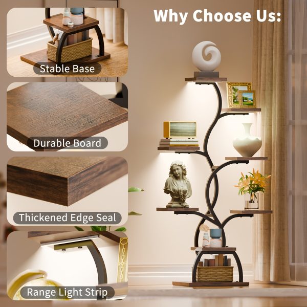product-fancy-ef286170-0125-44b1-9069-be306595bfac 1pc Bookshelf with LED Lights- 8 Tier 123cm Multi-functional Metal Display Shelf Corner for Books Magazines Photo Frames, Vases, 48.7" Vine-shaped Storage Shelf for Living Room, Study, Stairway, Bedroom, Good Choice for Gifts Home