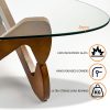 Modern Glass Coffee Table for Living Room Mid Century, Small Coffee Table Stylish Coffee Tables, Suitable for Bedroom Living Room Reception Office Tables (Walnut/Brown, Medium)