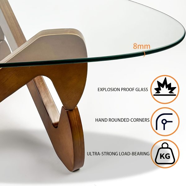 Modern Glass Coffee Table for Living Room Mid Century, Small Coffee Table Stylish Coffee Tables, Suitable for Bedroom Living Room Reception Office Tables (Walnut/Brown, Medium)