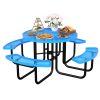 product-fancy-ef5e2671-38de-483b-b4ae-eef237521902 Heavy Duty Outdoor Metal Table and Bench Set Compatible for - -Weather Coated Steel Frame & Plastic Tabletop, Easy Assembly Outdoor Furniture for Park, Patio, Playground, School, Campsite - & Low Maintenance