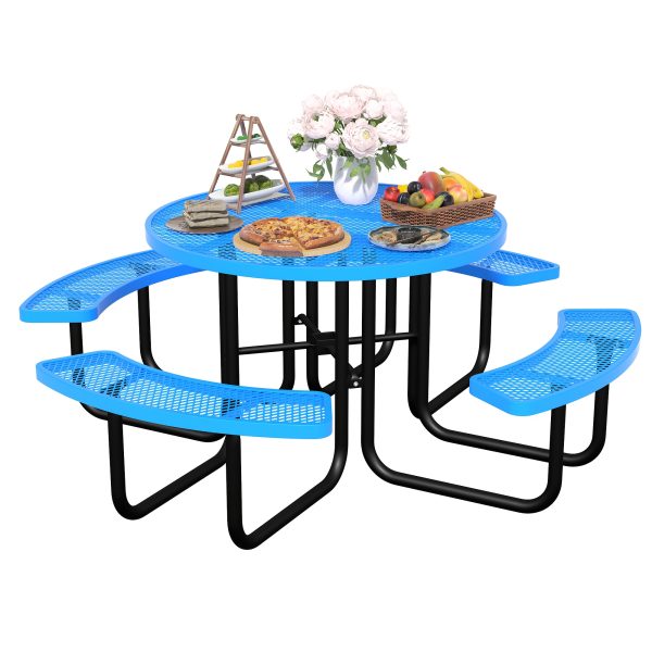 product-fancy-ef5e2671-38de-483b-b4ae-eef237521902 Heavy Duty Outdoor Metal Table and Bench Set Compatible for - -Weather Coated Steel Frame & Plastic Tabletop, Easy Assembly Outdoor Furniture for Park, Patio, Playground, School, Campsite - & Low Maintenance