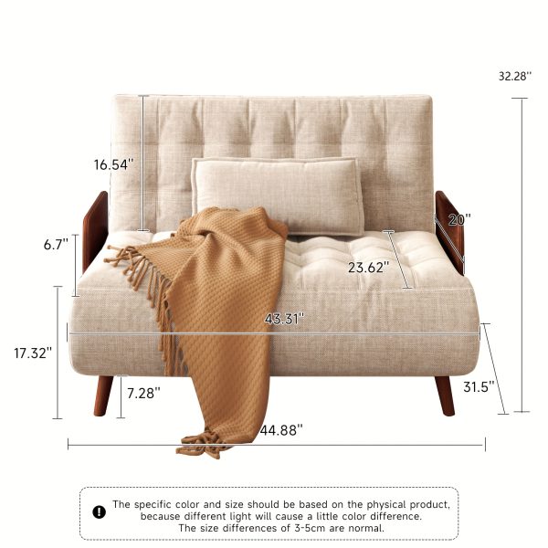 product-fancy-ef96afe5-9b44-45b5-903f-41f5475b2234 1 Modern Cotton And Linen Convertible Sofa Bed with 5 Adjustable Backs, Adjustable Height Pillows - Living Room Recliner, Single Or Double Use, Living Room Furniture Sofa | Neutral Home Decor | Wood Frame Sofa (Beige/Coffee)