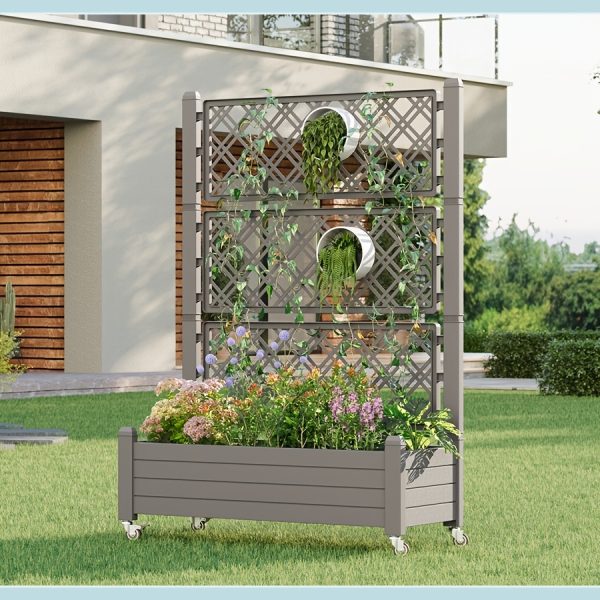 Privacy Planters with Trellises, Raised Flower Bed Privacy Screens with Drainage Holes, Outdoor Planters for Climbing Plants, Suitable for Patios, Gardens, And Courtyards, Outdoor Privacy Screens, Freestanding Decorative Fence Panels