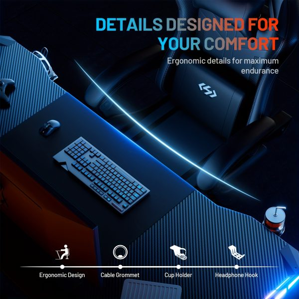 product-fancy-f042dbb0-f299-4a2d-96e0-c93efe9d232d HOME DESK Gaming Desk With LED Lights Carbon Fibre Surface Gaming Table Large Computer Desk Ergonomic Home Office Desks Z Shaped PC Gamer Workstations With Headphone Hook & Cup Holder