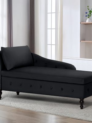 ACMEASE Fabric Chaise Lounge Featuring Left Armrest & Support Pillow, Button-Tufted Sofa with Storage, Indoor Lounge Chair, Contemporary Velvet Lounge Chair Suitable for Bedroom, Living Room, And Office