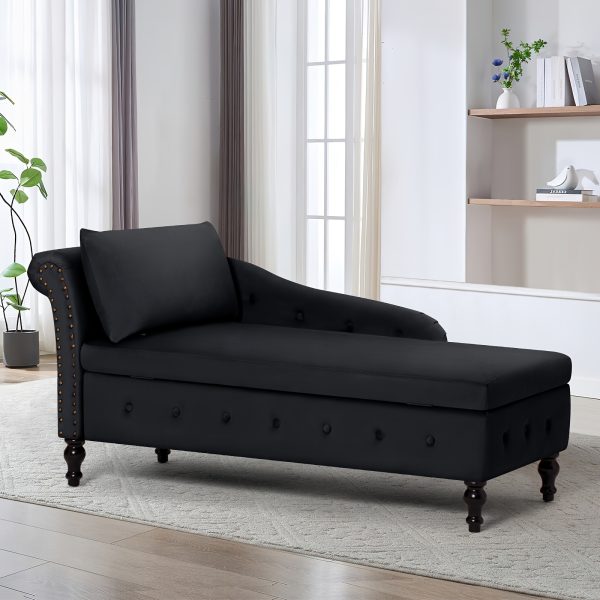 product-fancy-f093b98d-363f-4d32-b9d4-d3dd97bffe3e ACMEASE Fabric Chaise Lounge Featuring Left Armrest & Support Pillow, Button-Tufted Sofa with Storage, Indoor Lounge Chair, Contemporary Velvet Lounge Chair Suitable for Bedroom, Living Room, And Office