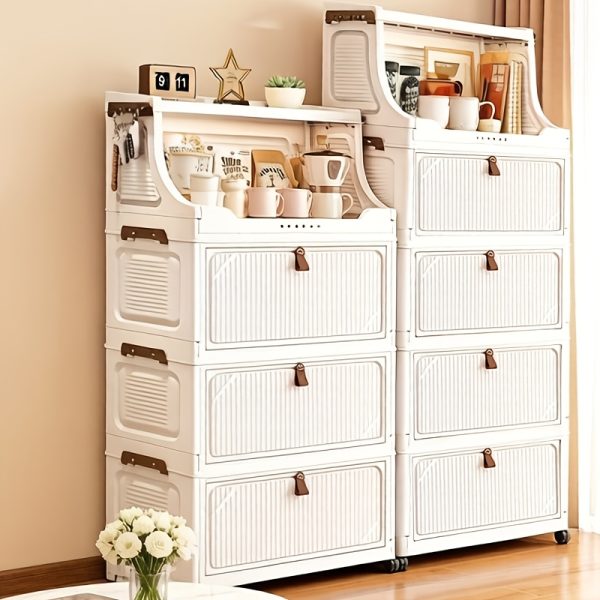 product-fancy-f0945930-c799-4bdc-bc81-b097b7f8c907 6/5/4/3-Tier Small Apartment Suitable for bar Cabinet, for bar Furniture Set Combination, Cream Foldable Rolling Storage Cabinet, Floor-Standing Stackable Organizer, Top Open Multi-Drawer Unit, Suitable for Bar, Coffee Corner, Kitchen, Living Room