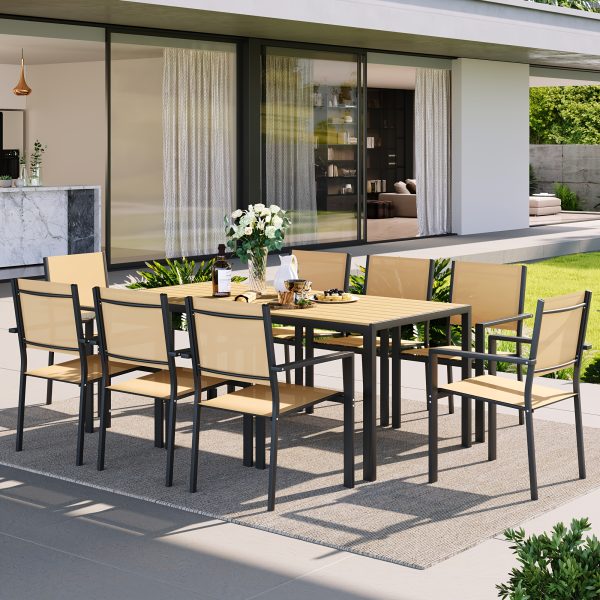 product-fancy-f0c65948-f43c-49e2-a6ff-6526268a3b5f 9pcs Patio Table And Chairs Set, Outdoor Furniture with Large Table And 8 Chairs, Dining Table Set for Backyard, Courtyard, Poolside, Brown