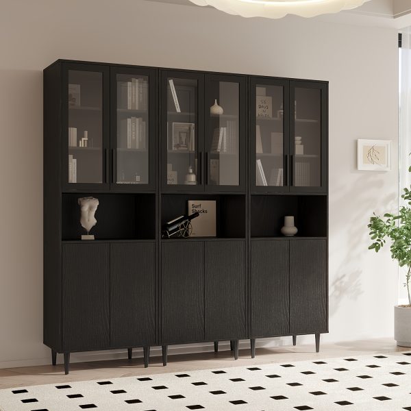 71" Storage Cabinet with Drawers, 6-Tier Bookshelf with Doors and Shelves, Large Display Cabinet Set for Home, Office (Black/White)