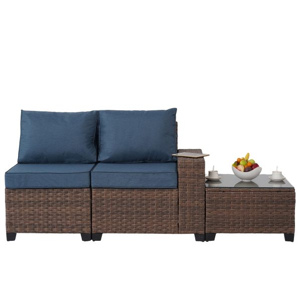 product-fancy-f0de9067-0d3a-41f1-8648-670096169291 RAISED Patio Furniture Set, 2piece/3piece/4piece/6piece Wicker Outdoor Patio Furniture Sets with Cushions And Coffee Table, Outdoor Sectional Boho Patio Conversation Set Sectional Sofa for Backyard, Porch, Beige/Blue