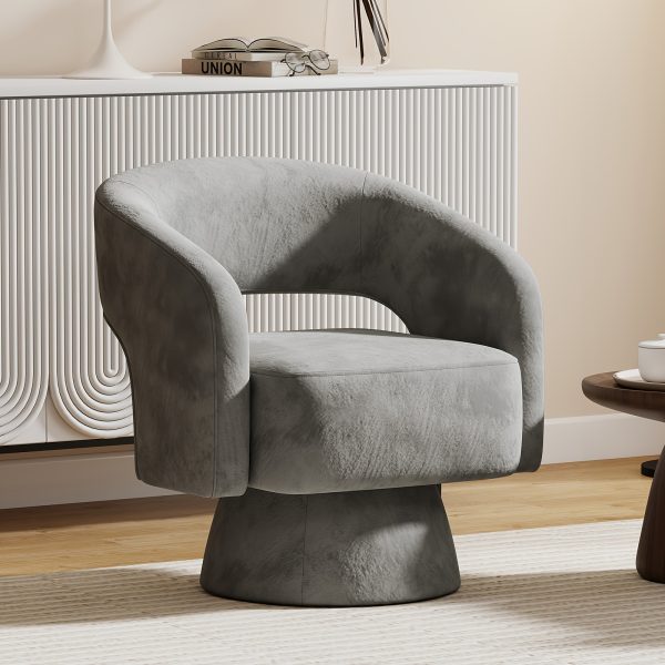360 Degree Swivel Barrel Chair Modern Velvet Accent Chair Comfy Round Armchair Swivel Accent Chair for Living Room Orange