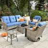 product-fancy-f14350f6-c350-4f5a-9a50-211bcf160e87 5pcs Outdoor Patio Furniture Set with 2 Swivel Chairs, 1 Outside Sofa, 1 Side Table and 1 Solar Lighting Glass Coffee Table - All-Weather Wicker Patio Conversation Set Modern Design for Garden, Deck, and Porch Decor