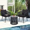 [Outdoor | Rattan] 3pcs Outdoor All-Weather Wicker Patio Rattan Bistro Conversation Set | Chairs And Side Table Set | Ideal For Balcony, Porch And Backyard
