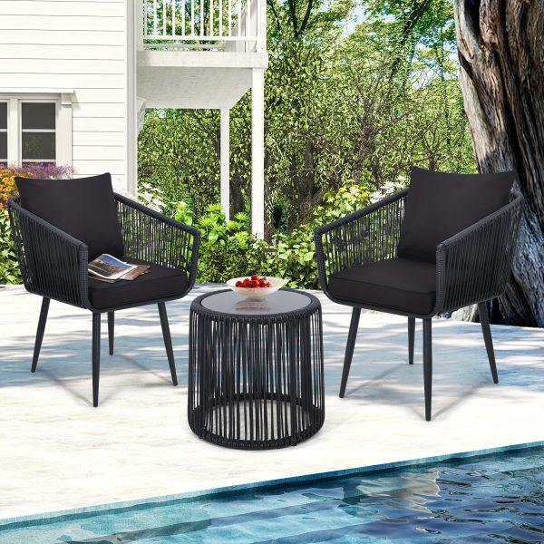 [Outdoor | Rattan] 3pcs Outdoor All-Weather Wicker Patio Rattan Bistro Conversation Set | Chairs And Side Table Set | Ideal For Balcony, Porch And Backyard