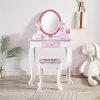 product-fancy-f1762b9a-ef1b-4656-a5a9-1e6dd61fa721 Kids Vanity Set - Princess Deluxe Vanity Table Set 2-in-1 Wooden Writing Desk & Stool, Mirror & Drawer, Perfect for Kids' Pretend Play, Developing Creativity And Fine Motor Skills, Durable Construction, Easy to Assemble, Best for Girls Christmas Gift