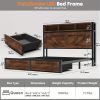 Farmhouse Bed Frame with Storage Headboard and Drawers, LED Light and Charging Outlet, Noise Free, No Box Spring Needed