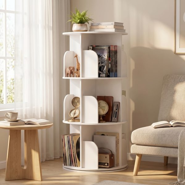 product-fancy-f1e7a25a-6a3e-4a6f-9761-1a6fa192f09f 3/4/5 Tier Rotating Bookshelf, 360° Spinning Bookcase for Small Spaces, Vertical Corner Storage Organizer Display Rack for Bedroom Living Room, White