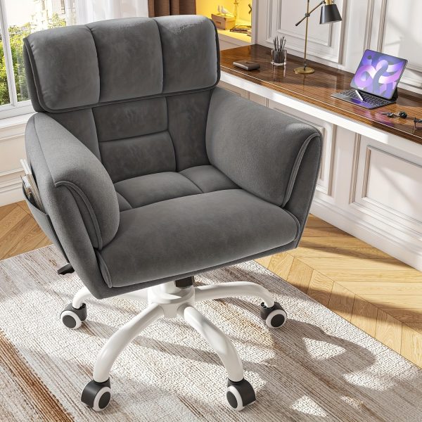 product-fancy-f205895c-b2ae-4353-a9aa-5cb93875e64a Vanity Chair Skin-Friendly Material with Mid-Back, Modern Adjustable Height Upholstered Swivel Chair with Wheels, Desk Chairs Comfy with Side Pockets for Bedroom