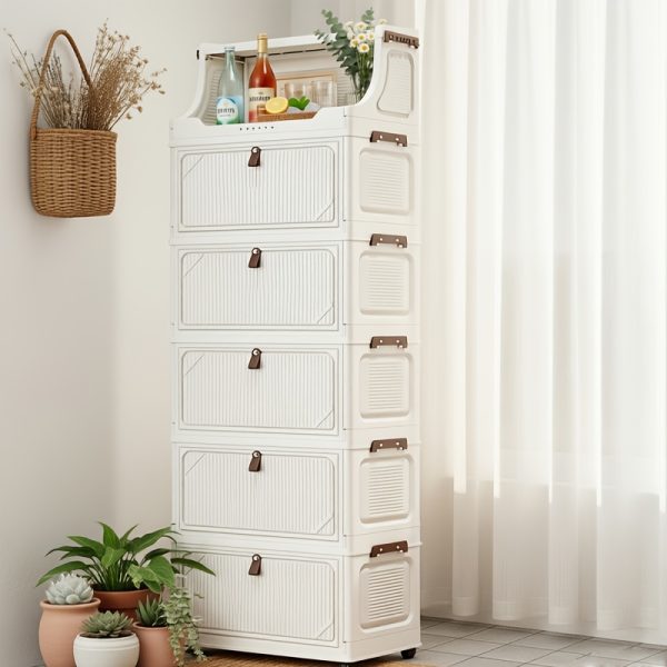 product-fancy-f2373b53-d597-4ab3-930d-635b22cbd49e 6/5/4/3-Tier Small Apartment Suitable for bar Cabinet, for bar Furniture Set Combination, Cream Foldable Rolling Storage Cabinet, Floor-Standing Stackable Organizer, Top Open Multi-Drawer Unit, Suitable for Bar, Coffee Corner, Kitchen, Living Room