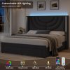 product-fancy-f240f0c0-1245-40cd-8910-fea524bdf011 FULTRU Upholstered LED Bed Frame in Full, Queen, Or King Size with Two Storage Drawers, Velvet Platform Bed Featuring a Wingback Headboard, Sturdy Wooden Slats for Support, No Need for a Box Spring, Headboard with a Splicing Design