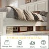 Brown and White Farmhouse Style Platform Bed Frame with Height Adjustable Headboard