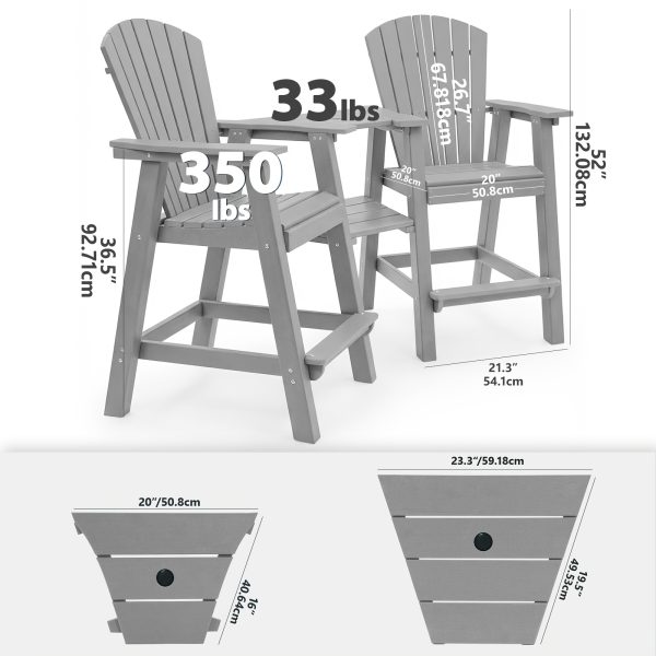 Embossed Balcony Chair, Tall Adirondack Chair Set Of 2 Outdoor Adirondack Barstools with Connecting Tray, High Airondack Chair with Wood Grain, Christmas & Halloween