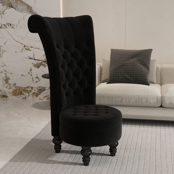 product-fancy-f26d30b3-58a2-4785-9eff-cb33fca6a279 Royal High Back Chair, Velvet Armless Accent Chair with Button-Tufted & Rubberwood Legs, Regal Elegance Throne Chair for Living Room, Dressing Room, Bedroom