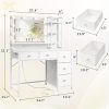 product-fancy-f28300dd-5336-4c75-80fb-b9a795df98b1 Vanity Desk with Lights, Makeup Vanity with Power Strip, Dressing Table Set with 5 Large Drawers, Vanity Mirror 3 Lighting Color Adjustable