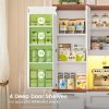 product-fancy-f2a164b9-ba37-4396-8d36-bc84e492b38b 71 Inch Kitchen Pantry Cabinet with LED Lights And Charging Station, 59 Inch Wide Wooden Storage Cabinet with 2 Drawers, 8 Doors, 3-Tier Storage Cart, And 4 Door Shelves, Pantry Storage Cabinet with Microwave Stand for Dining Room, Black, White