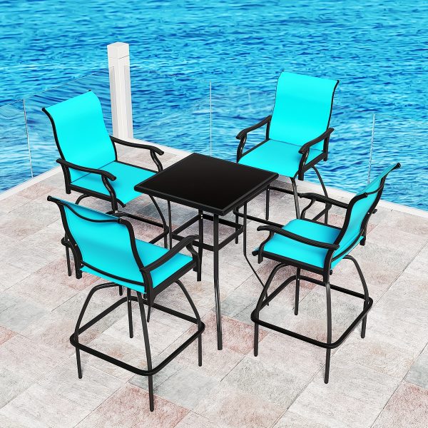 product-fancy-f2bccbb0-e9d5-42c5-a5ad-c544db6ec232 2/3/5pcs Patio Bar Set, 360° Swivel Bar Stools, Outdoor Bistro Furniture with High-Density Textilene Fabric & Heavy Duty Metal Frame, High Top Table And Chair Set for Balcony, Poolside, Garden & Backyard