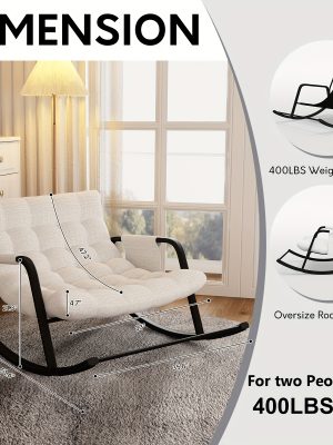 Outdoor & Indoor Oversized Rocking Chairs, Modern Metal Lounge Rocking Chair with Thick Cushions, High Back Rocker Chair for Living Room, Patio, Porch, Garden, Backyard