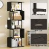 product-fancy-f2fc18f1-80fe-4ff9-bd50-2995162c8c3b 6-Tier Tall Bookshelf, Lofty Geometric Book Cabinet, S-Shaped Industrial-Style Display Freestanding Bookshelf, Metal And Wood Decorative Storage Partition Rack, Suitable for Bedroom, Living Room, Office, Black/White