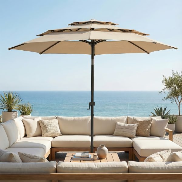 product-fancy-f304b6ed-1968-4620-ad61-f9b7c26277ea 10Ft 3 Tiers Market Umbrella Patio Umbrella Outdoor Table Umbrella With Ventilation, Outdoor Umbrella For Patio, Pool Umbrella, Polyester Canopy, Suitable For Patio, Pool, Garden, Backyard, Deck, Base Not Include, Father'S Day Gift