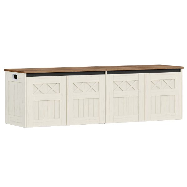 product-fancy-f3158238-a83a-4bf8-a32f-7a64c6feafc2 59.1-Inch Storage Box with a Large Storage Bench Featuring Two Hinges, Farmhouse-Style Wooden Box Bench, Lift-Top Storage Chest, Wooden Bed-End Bench, Suitable for Entryways And Bedrooms, in a Vintage White Color