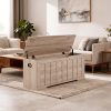 A Large Storage Desk Measuring 47.2 Inches, Featuring a Storage Box Equipped with Two Safety Gel Buffer Hinges. This Box Is Suitable for Use in The Living Room Or Bedroom, Can Support Up to 150 Pounds, Has Two U-Shaped Cutouts