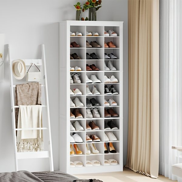 product-fancy-f32234a7-9bfd-4c97-b609-340e9508d5fa Shoe Storage Unit, Accommodates 36 Pairs, Freestanding Closet Organizer, 8.8-Inch Wide Wooden Shoe Organizer, 12-Tier Vertical Shoe Rack for Entryway And Bedroom, in White And Greige