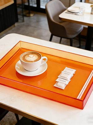 Orange Transparent Acrylic Tray - Creative Desktop Organizer Tray, Multi-functional Home Decorative Tray, Fashionable Minimalist Style Coffee Table Tray, Bathroom Cosmetic Storage Tray, Living Room Ornament Display Tray. Made of High-quality Acrylic