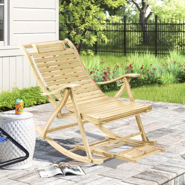 product-fancy-f38d9763-a685-4fd8-8c8c-10cfa0eacdd0 AESOME Loungers Deck Chair Wood Foldable Recliner Zero Gravity Chairs Bamboo Rocking Chair Ergonomic Design High Back Chaise Garden Outdoor Sun Lounge with Footrest for Patio Pool Sauna Sunbed
