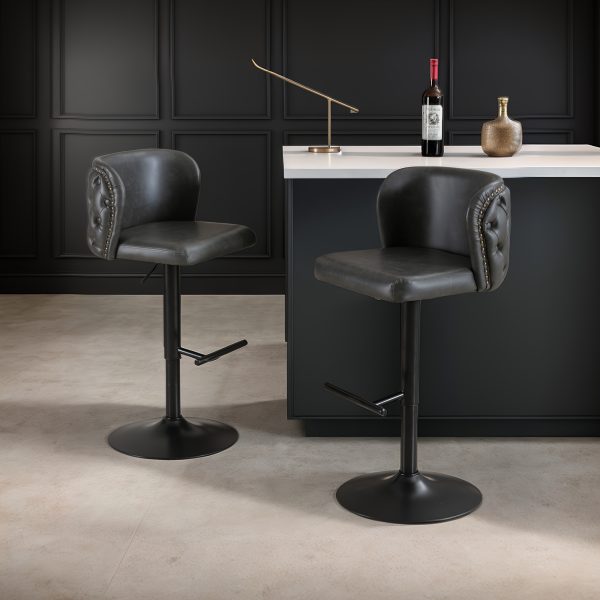 product-fancy-f3a5f68a-6b04-40cf-82fc-d386c707e6e4 Set Of 2 Modern Swivel Bar Stools, Adjustable Height Counter Height Stools with Tufted Button Back & Nailhead Trim, Luxury Barstools with Golden Metal Base for Kitchen Island & Home Bar