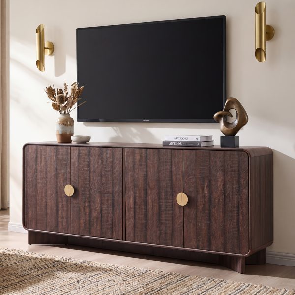 70'' Modern TV Stand, Entertainment Center with Adjustable Shelves, Curved Profile Design, Media Console for Living Room