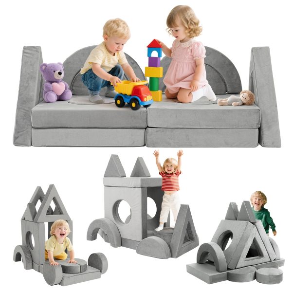 product-fancy-f3ac7c42-0e0d-4ab6-bf36-f55c12dbfd17 12pcs Modular Kids Play Couch - Soft & Sturdy Foam Sofa Washable Velvet Covers DIY Castle Slide Set Living Room Kindergarten Play Area