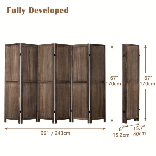 product-fancy-f3c23366-e915-4897-86df-8cff3e5a4c57 4/6 Panels Room Divider Screen - 360° Adjustable Folding Panels, 91" Handcrafted Decorative Wooden Room Divider Screen, Freestanding Divider for Room Separation, Bedroom, Living Room & Patio, White/Brown