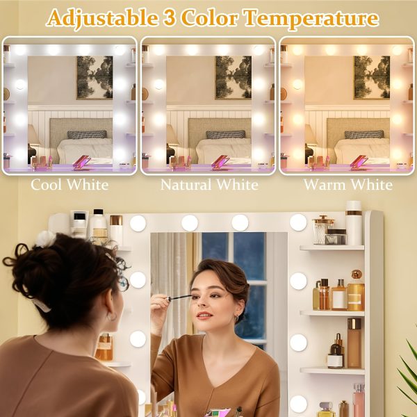 product-fancy-f3f6ec39-fb51-4315-84a6-bf0b39c79431 WHONLINE 1pc Vanity Desk with Mirror And Lights, Makeup Vanity Desk with Lights 3 Colors, Bedroom Vanity with Multiple Drawers, And Open Storage Space, Power Outlet, for Bedroom, White, Heavy Duty Dresser, for Halloween And Christmas