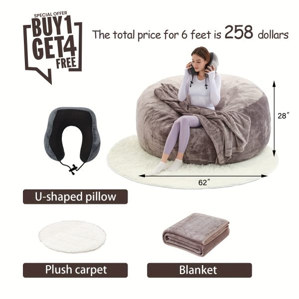 product-fancy-f40c3492-c937-4593-921a-2144991f7dd5 Enormous 6' Memory Foam Furniture Bean Bag (3 Gifts: U-Shaped Pillow, Blanket Pillow, 6-Foot Rug) - Big Sofa with Soft Microfiber Cover