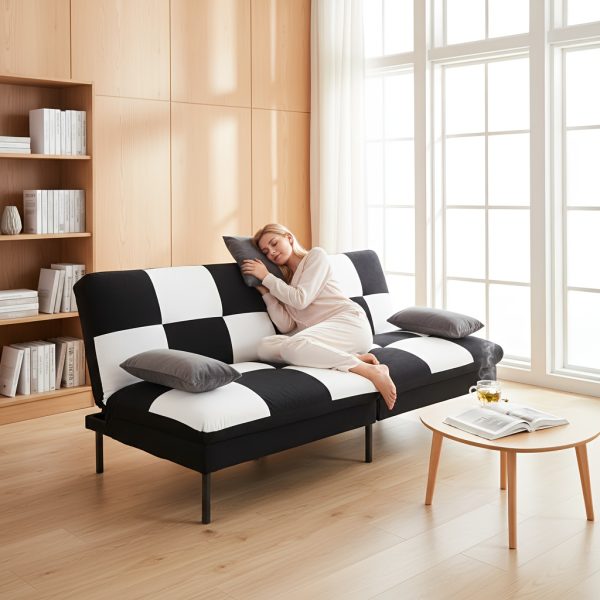 product-fancy-f40d1f17-c85e-4631-8d20-5576cfa5a295 70" Futon Sofa Bed Convertible Sleeper | Velvet Upholstered Modern Split-Back Sofa with 5 Adjustable Positions, Metal Frame & Tapered Legs, Space-Saving for Home/Office/Guest Room, Easy Conversion