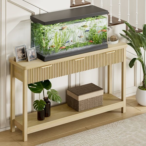 product-fancy-f410f80a-bf45-4cbf-bf46-3c42dec4df67 51 IN Fluted Console Table with 3 Drawers, Modern Entryway Table with Metal Handles, Sturdy Solid Wood Design, Hallway Table with Storage, for Living Room And Hallway